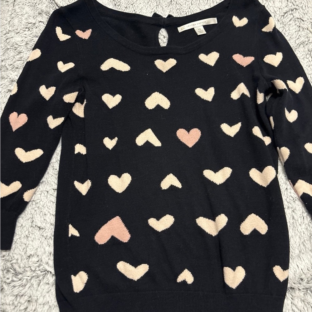 LC Lauren Conrad Black Sweater with Pink Heart Pattern